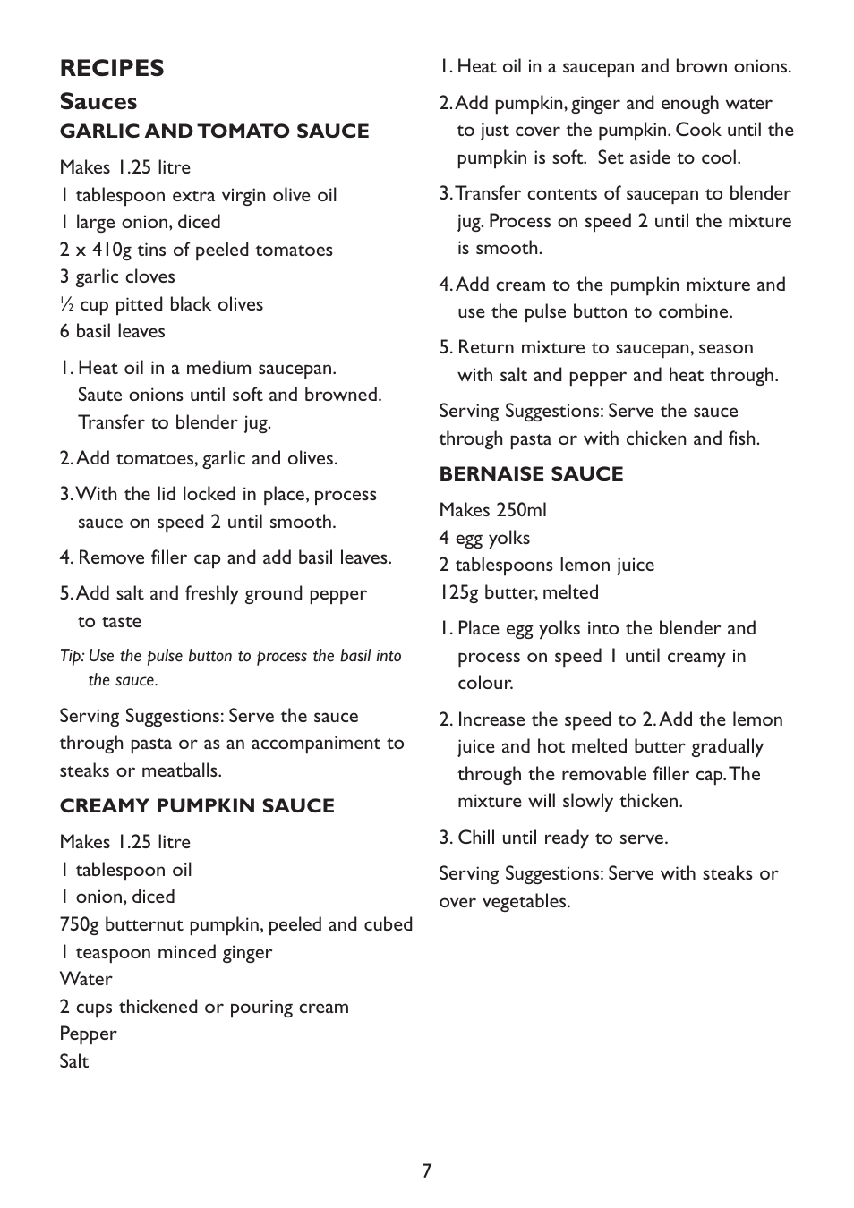Recipes sauces | Kambrook Mega Blend KB220 User Manual | Page 7 / 12