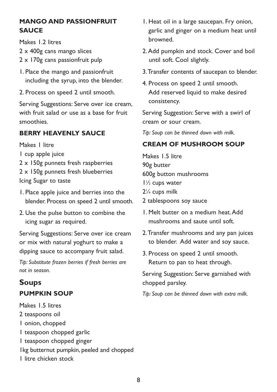Soups | Kambrook Mega Blend KB220 User Manual | Page 8 / 12