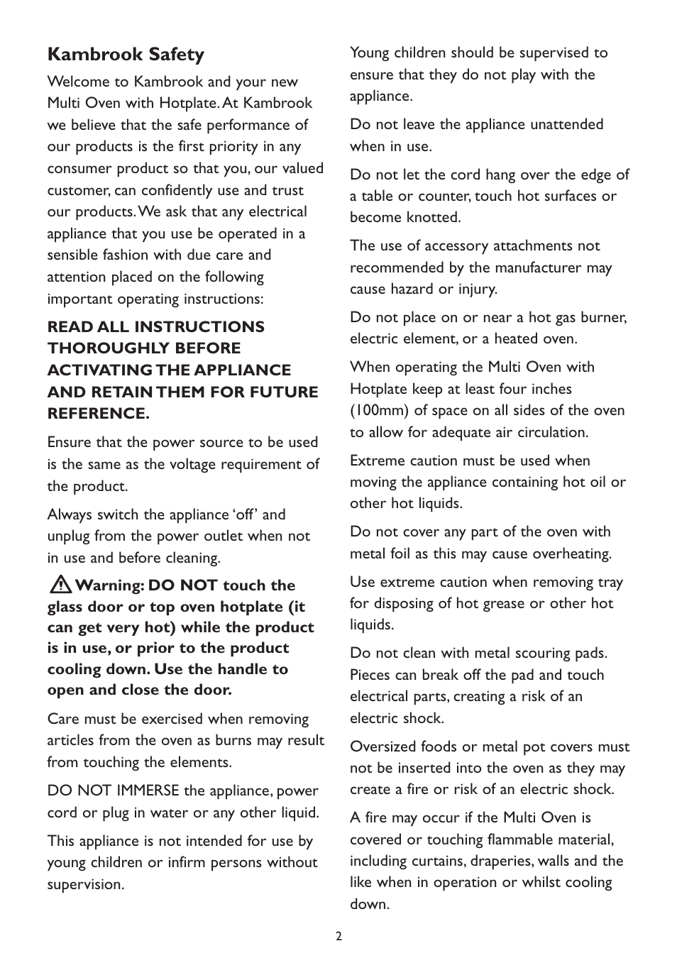 Kambrook safety | Kambrook KOT700 User Manual | Page 2 / 16