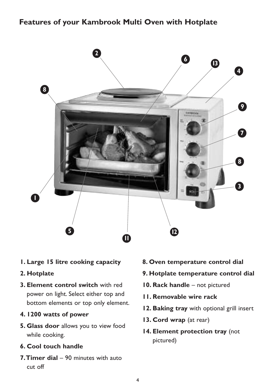 Features of your kambrook multi oven with hotplate | Kambrook KOT700 User Manual | Page 4 / 16