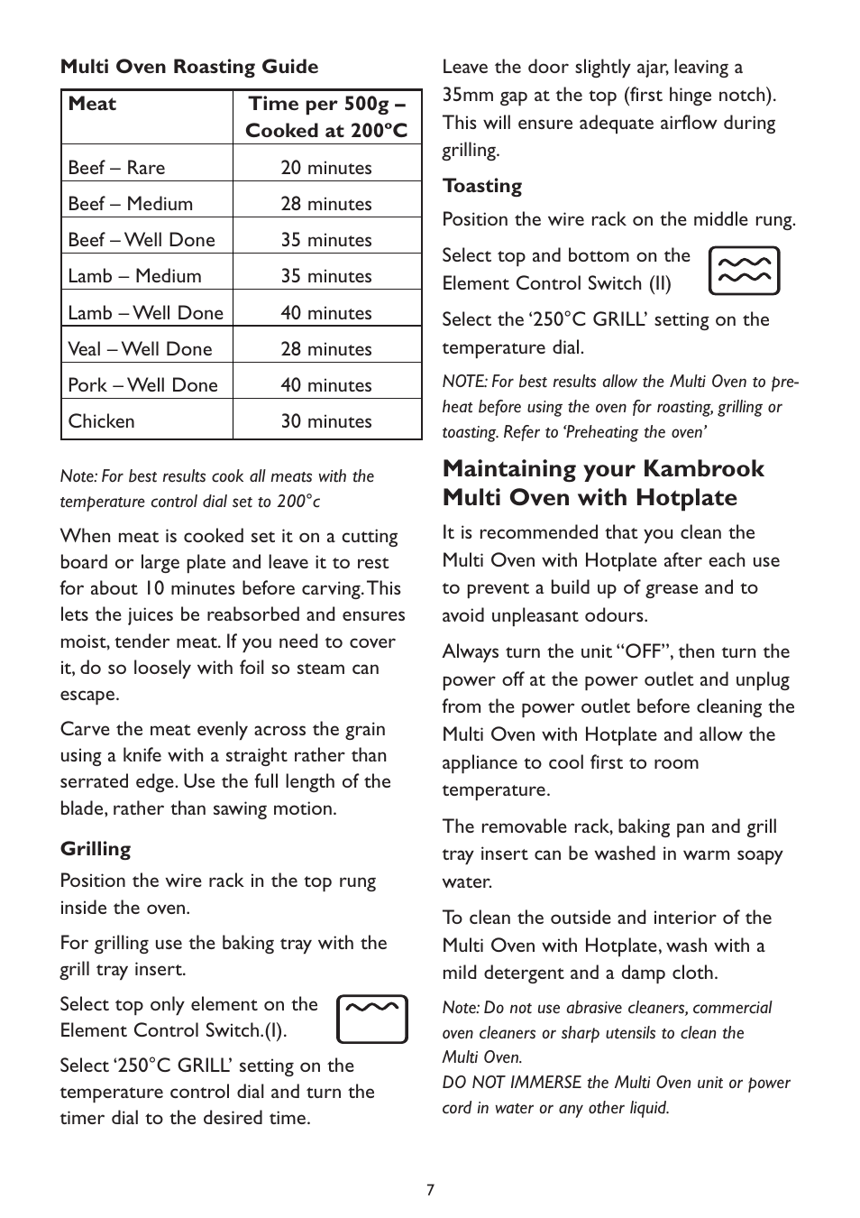 Maintaining your kambrook multi oven with hotplate | Kambrook KOT700 User Manual | Page 7 / 16