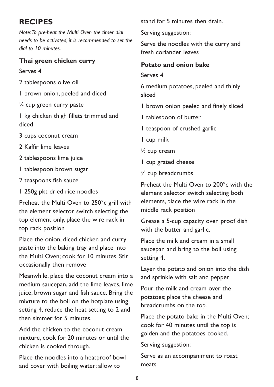 Recipes | Kambrook KOT700 User Manual | Page 8 / 16