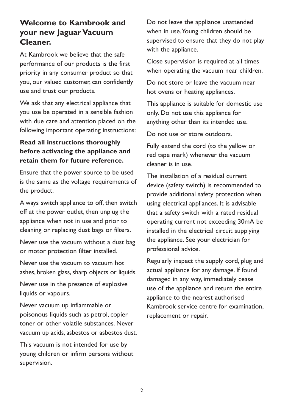 Kambrook KVC20 User Manual | Page 2 / 8