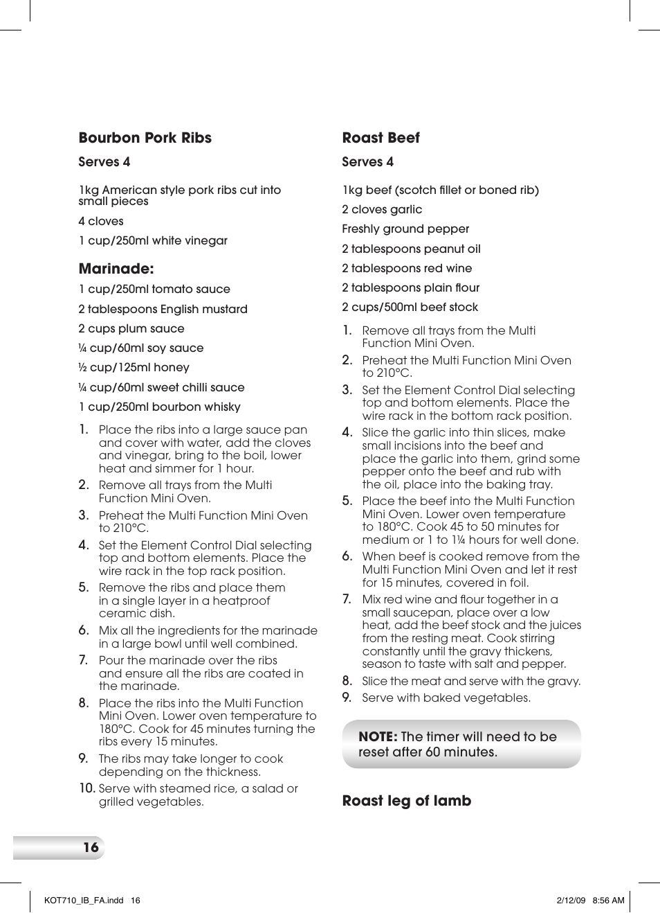 Kambrook KOT710 User Manual | Page 16 / 20