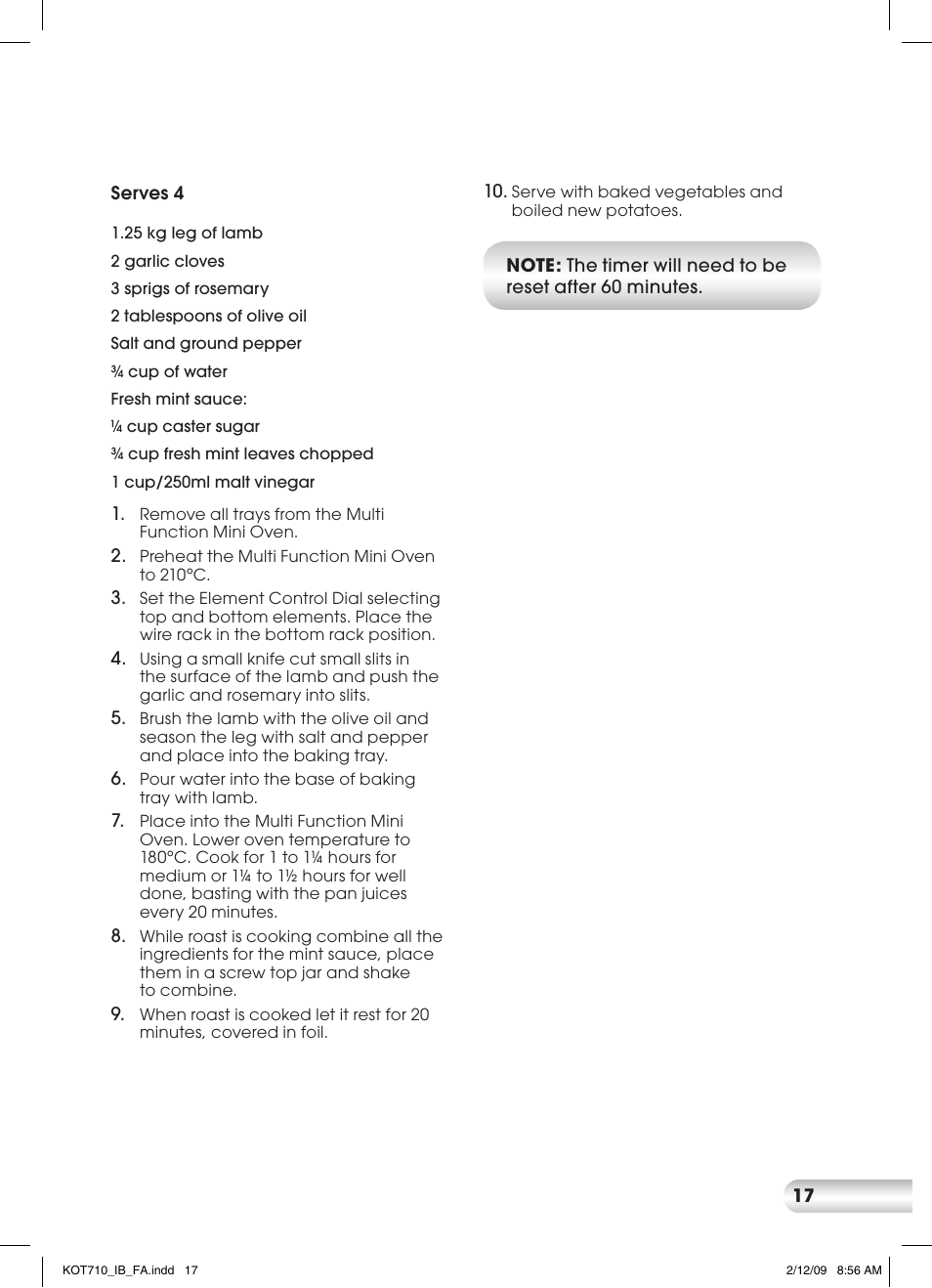 Kambrook KOT710 User Manual | Page 17 / 20