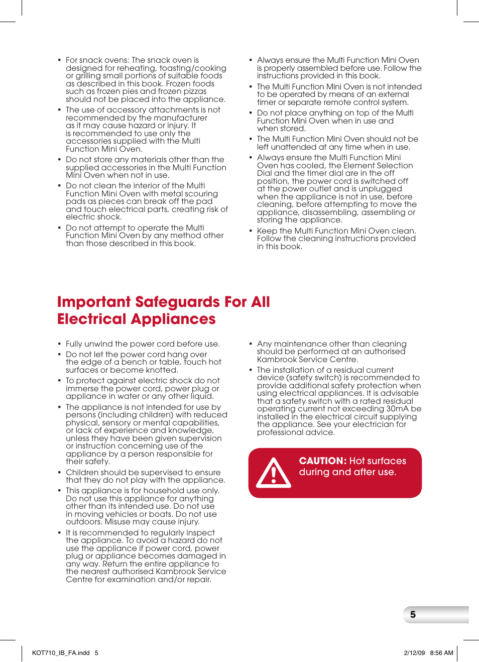 Important safeguards for all electrical appliances | Kambrook KOT710 User Manual | Page 5 / 20