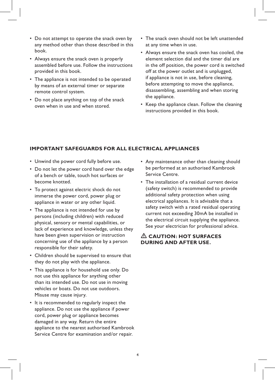 Kambrook SNACK OVEN KOT65 User Manual | Page 4 / 12