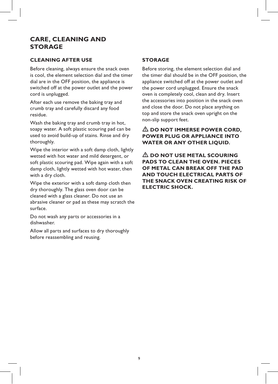Kambrook SNACK OVEN KOT65 User Manual | Page 9 / 12