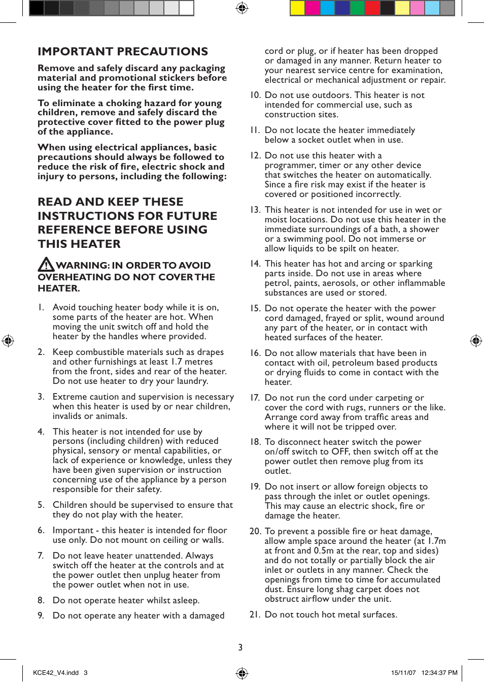 Important precautions | Kambrook KCE42 User Manual | Page 3 / 6