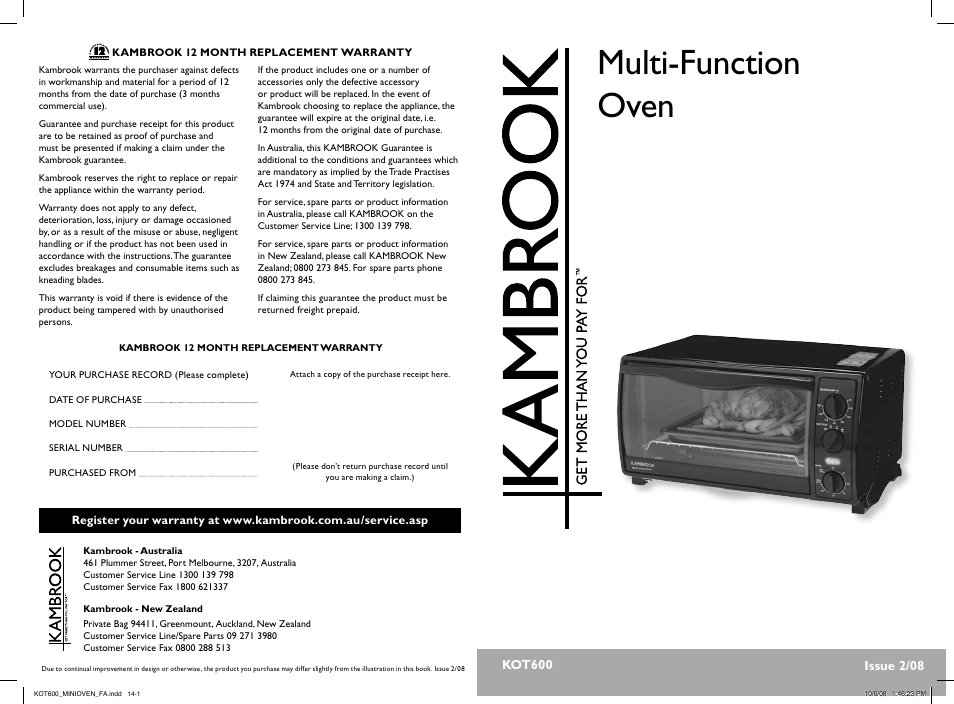 Kambrook KOT600 User Manual | 8 pages