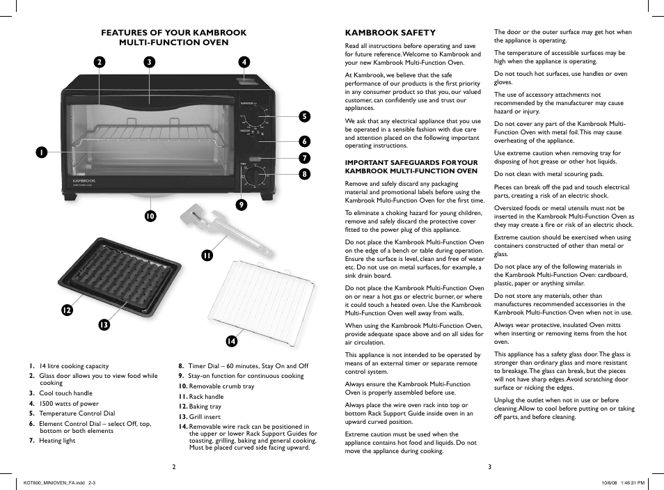 Kambrook KOT600 User Manual | Page 2 / 8