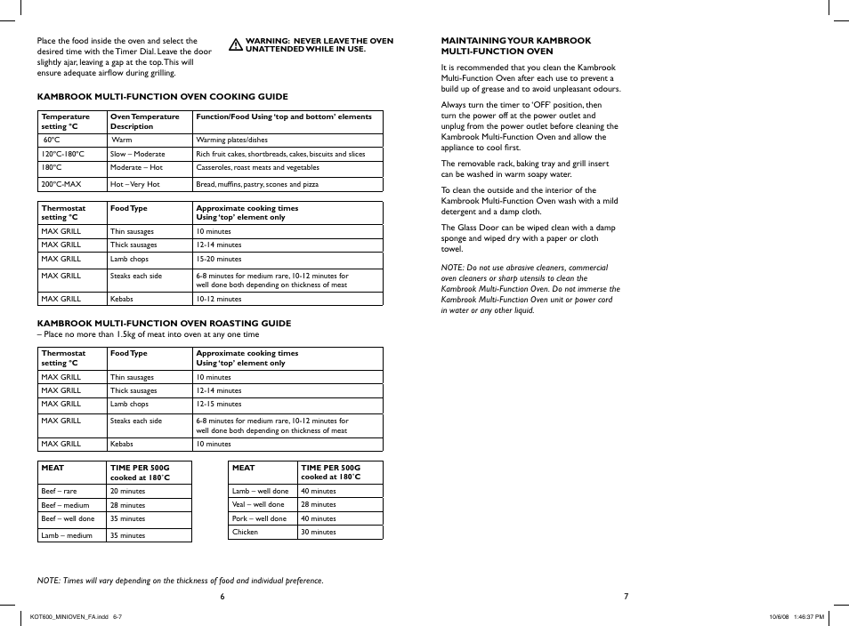 Kambrook KOT600 User Manual | Page 4 / 8