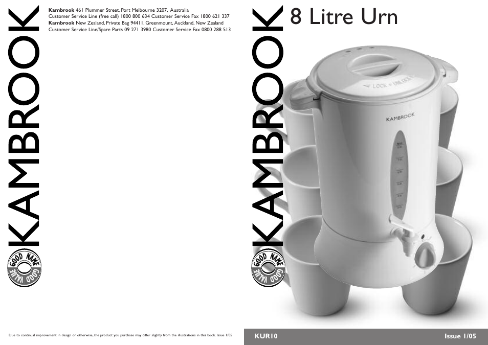 Kambrook 8 Litre Urn KUR10 User Manual | 4 pages