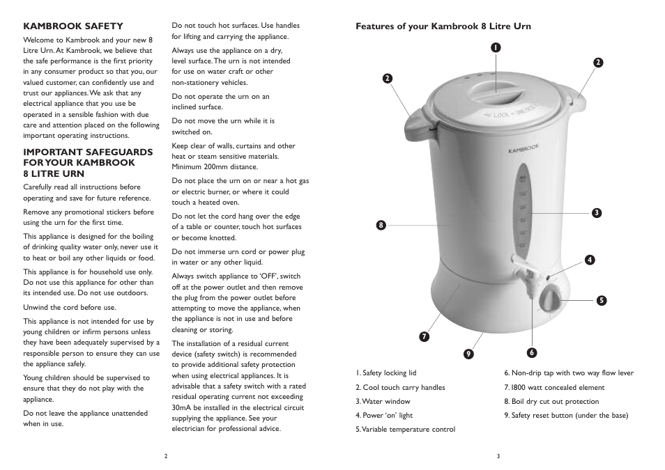 Kambrook 8 Litre Urn KUR10 User Manual | Page 2 / 4