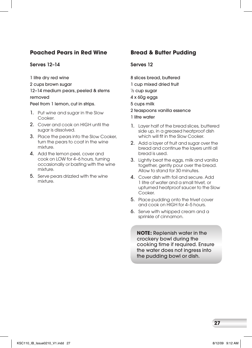 Kambrook KSC110 User Manual | Page 27 / 28