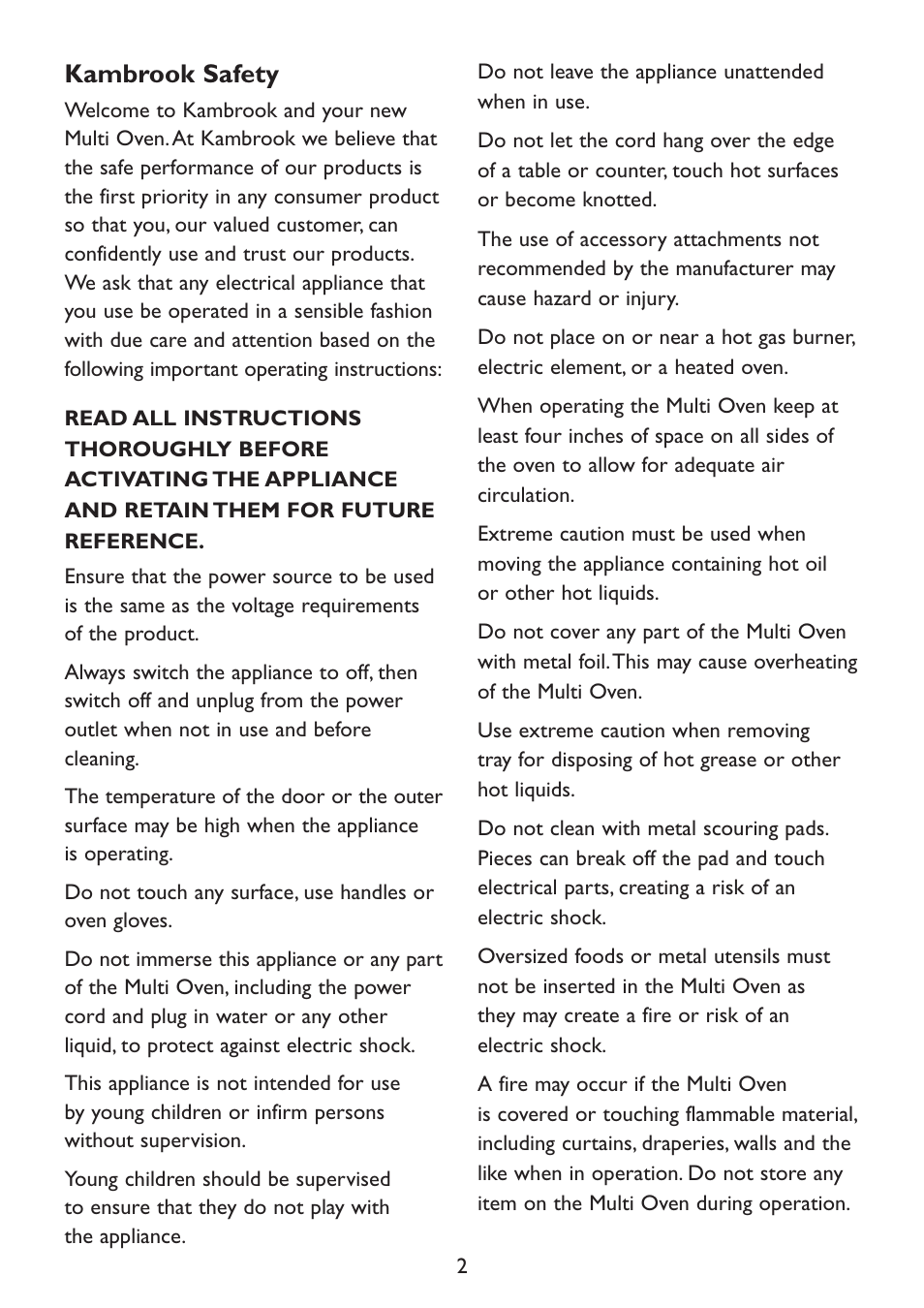 Kambrook safety | Kambrook KOT500 User Manual | Page 2 / 16