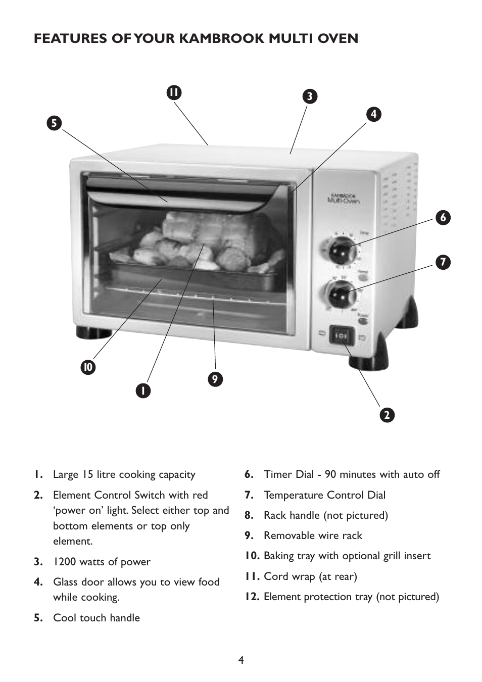 Features of your kambrook multi oven | Kambrook KOT500 User Manual | Page 4 / 16