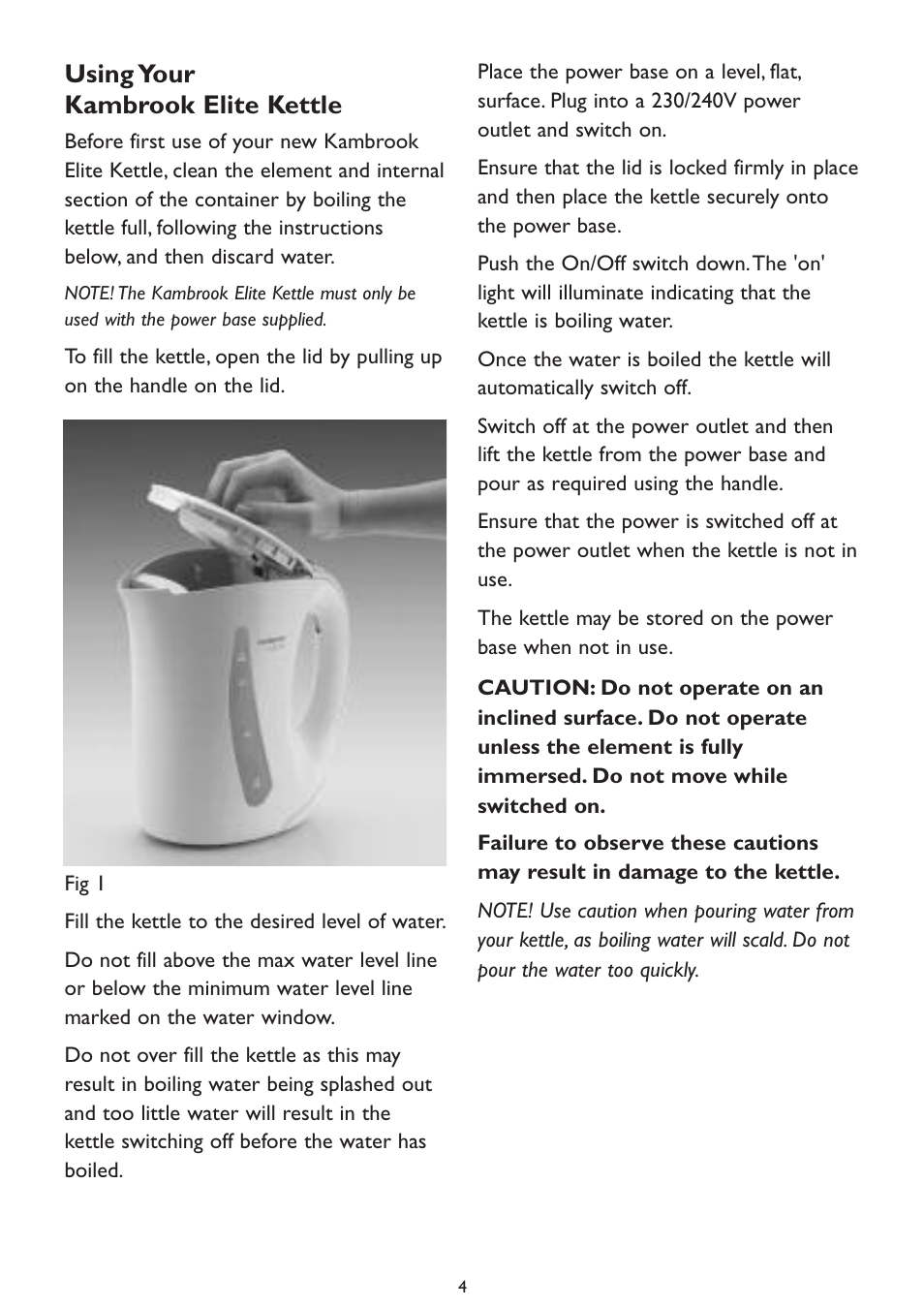 Using your kambrook elite kettle | Kambrook Elite Kettle KAK5 User Manual | Page 4 / 8