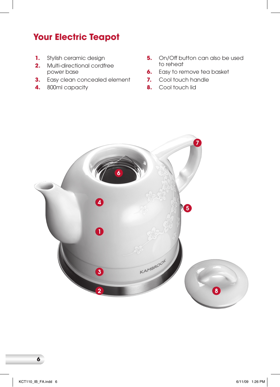 Your electric teapot | Kambrook KCT110 User Manual | Page 6 / 16