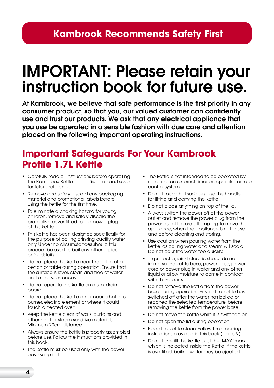 Kambrook recommends safety first | Kambrook KSK210 User Manual | Page 5 / 12