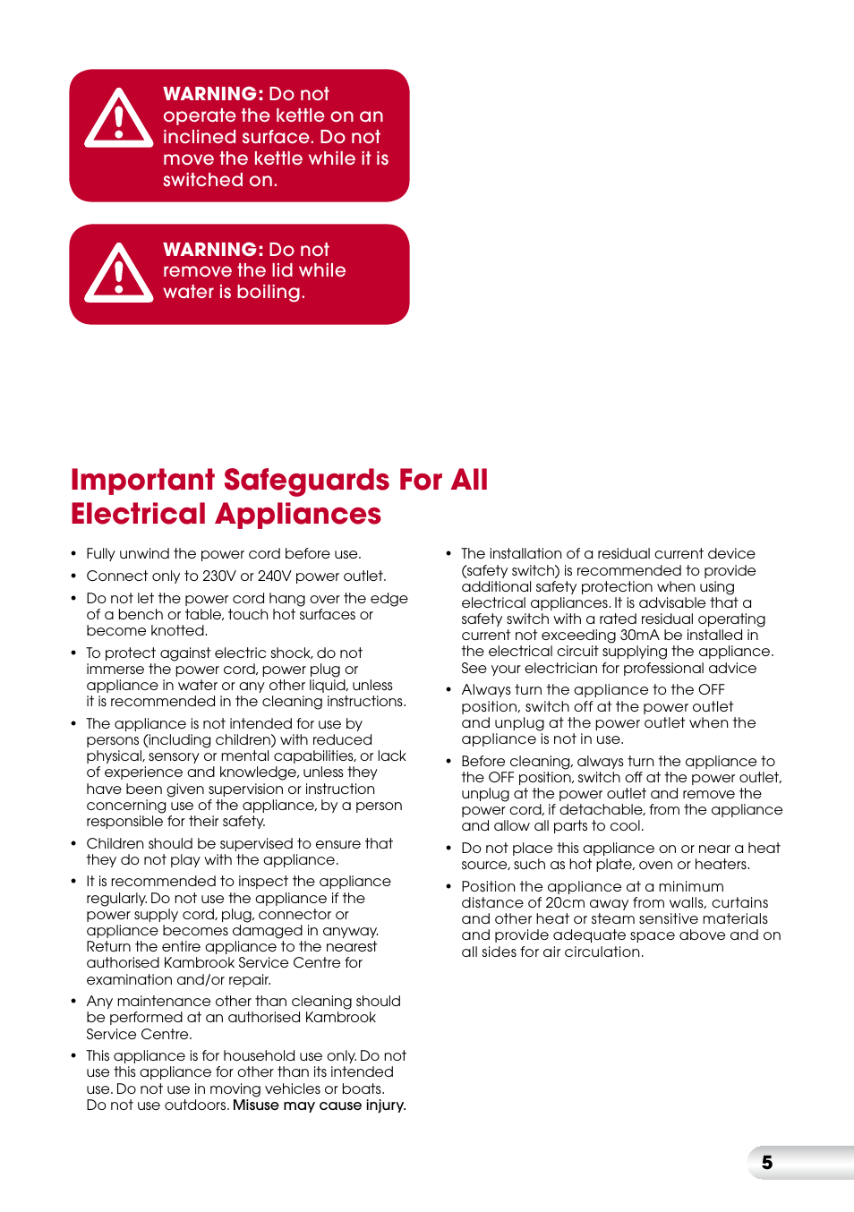 Important safeguards for all electrical appliances | Kambrook KSK210 User Manual | Page 6 / 12