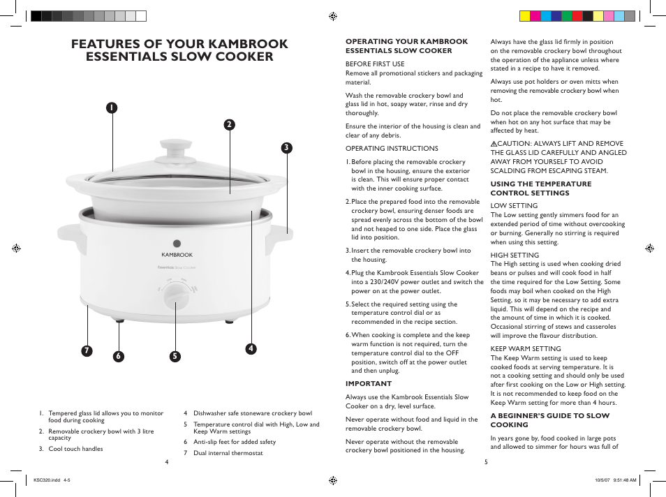 Features of your kambrook essentials slow cooker | Kambrook KSC320 User Manual | Page 3 / 8