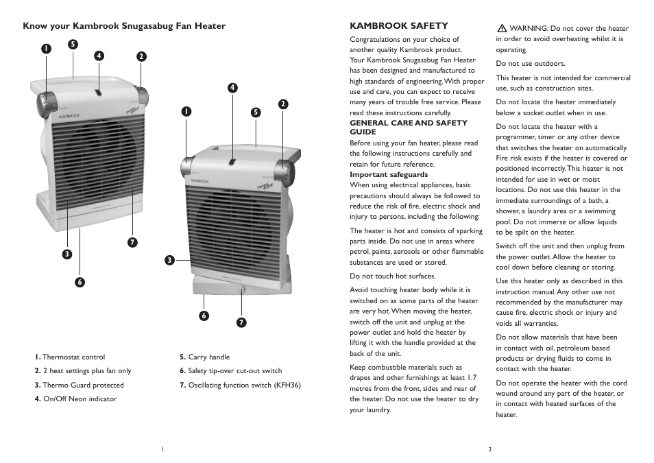 Kambrook KFH35/36 User Manual | Page 2 / 4