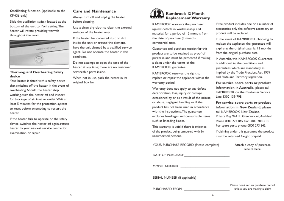 Kambrook KFH35/36 User Manual | Page 4 / 4