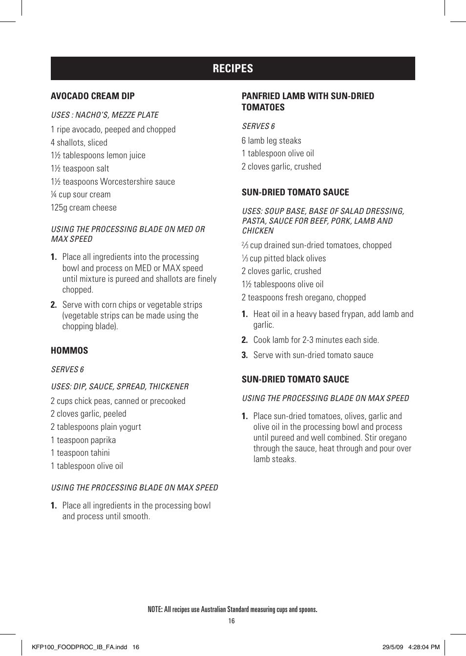 Recipes | Kambrook KFP100 User Manual | Page 16 / 24