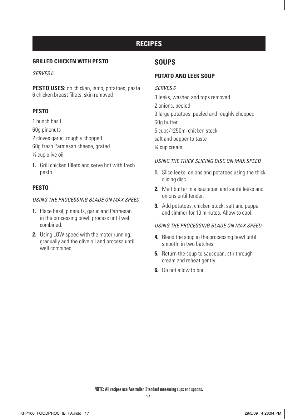 Recipes, Soups | Kambrook KFP100 User Manual | Page 17 / 24