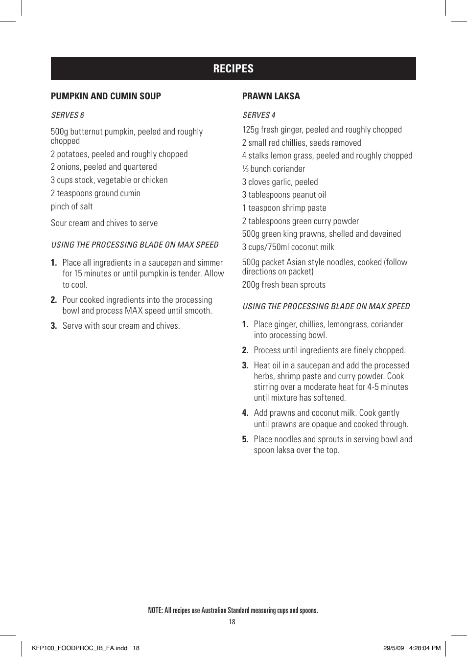 Recipes | Kambrook KFP100 User Manual | Page 18 / 24