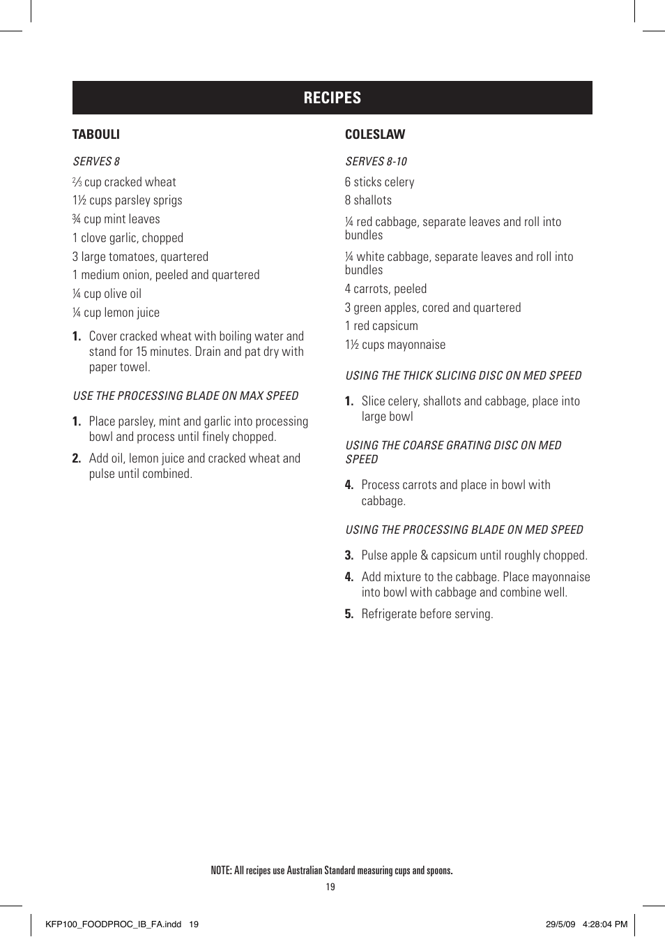 Recipes | Kambrook KFP100 User Manual | Page 19 / 24