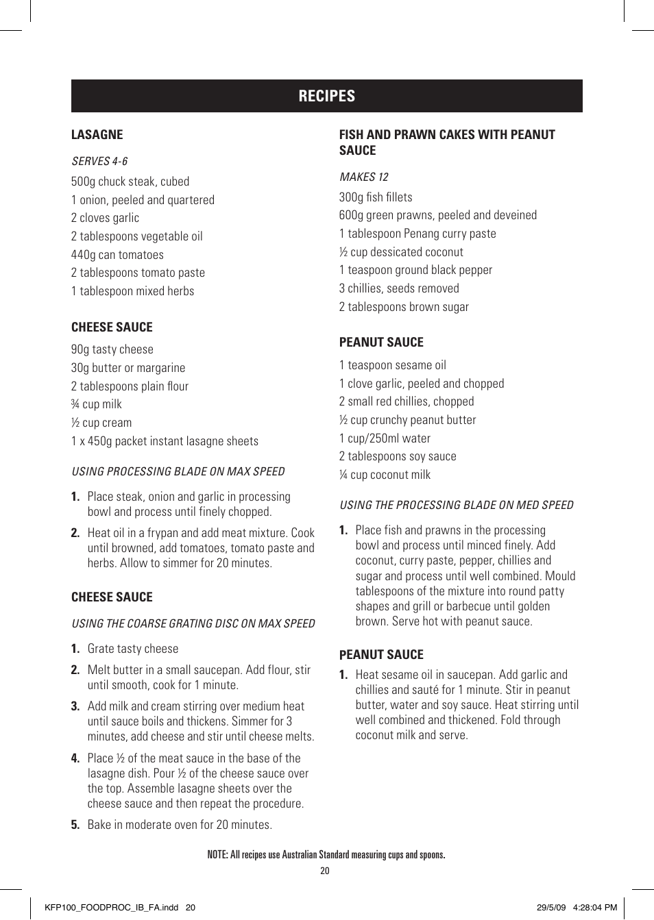 Recipes | Kambrook KFP100 User Manual | Page 20 / 24