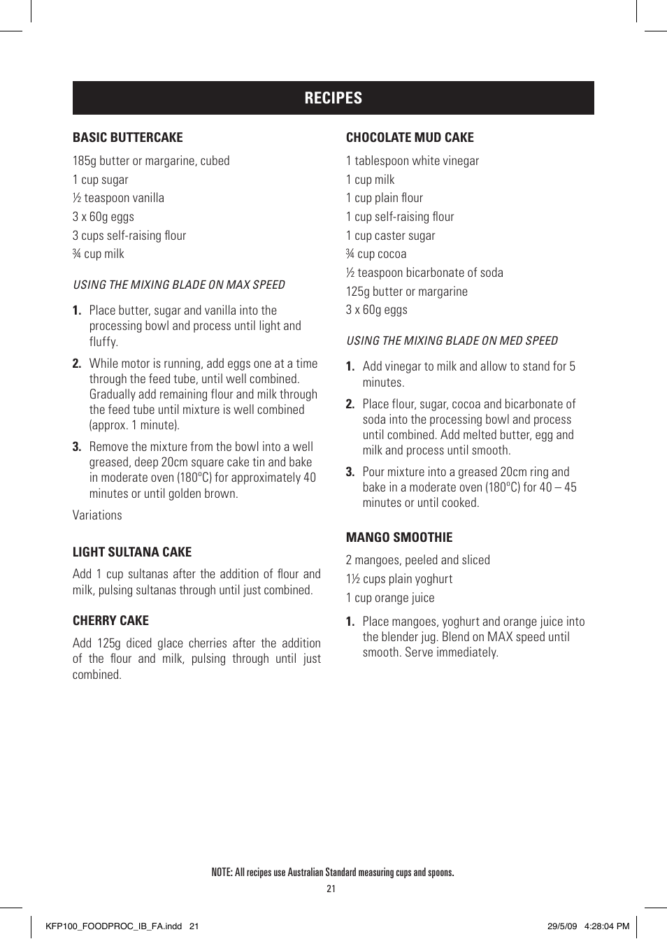 Recipes | Kambrook KFP100 User Manual | Page 21 / 24