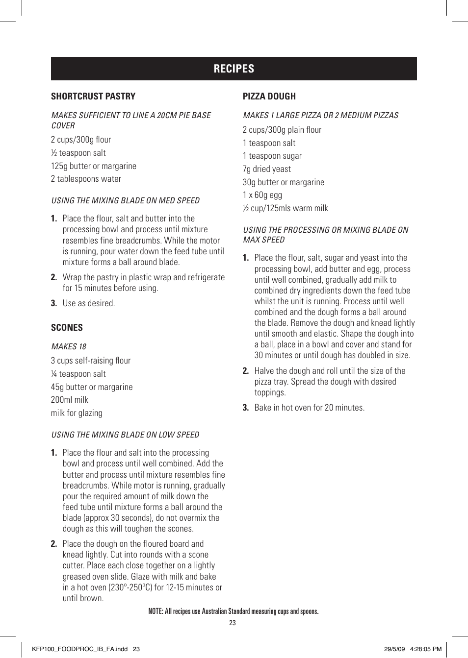 Recipes | Kambrook KFP100 User Manual | Page 23 / 24