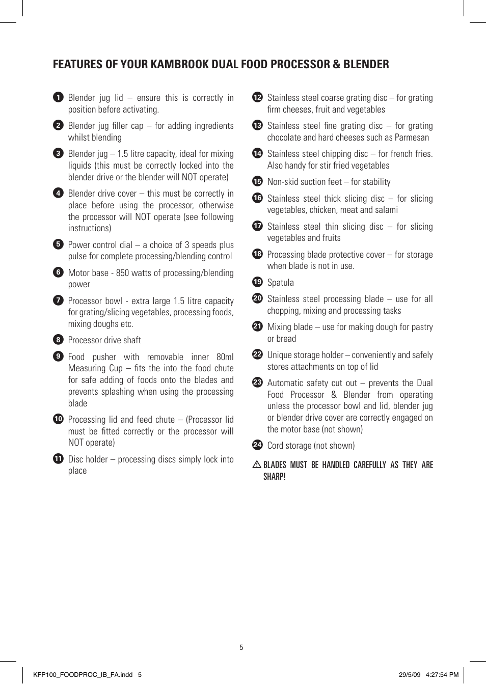 Kambrook KFP100 User Manual | Page 5 / 24