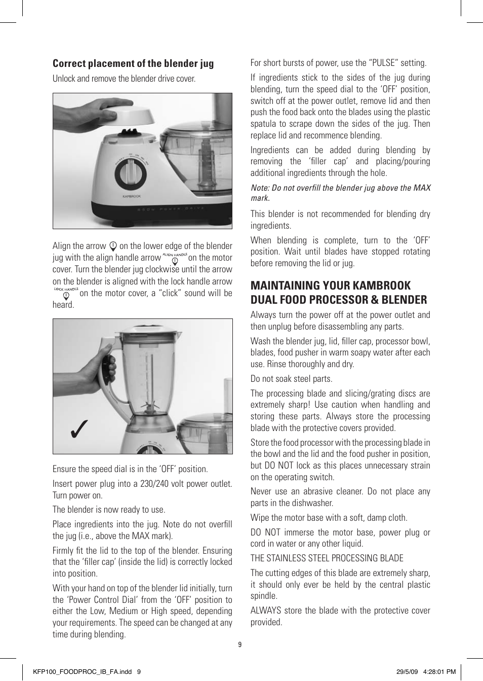 Kambrook KFP100 User Manual | Page 9 / 24