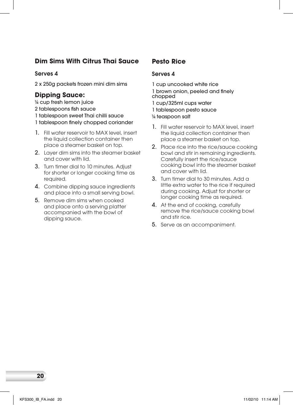Kambrook KFS300 User Manual | Page 20 / 28