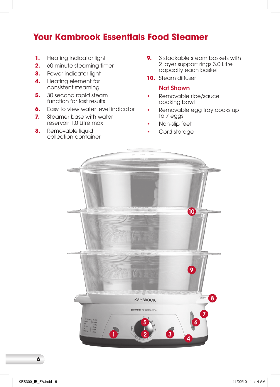 Your kambrook essentials food steamer | Kambrook KFS300 User Manual | Page 6 / 28