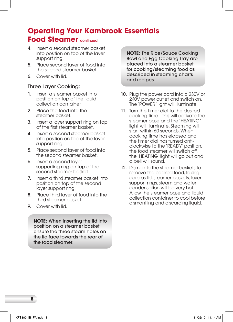 Operating your kambrook essentials food steamer | Kambrook KFS300 User Manual | Page 8 / 28