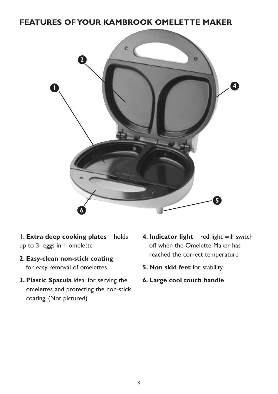 Features of your kambrook omelette maker | Kambrook KOM2 User Manual | Page 3 / 8
