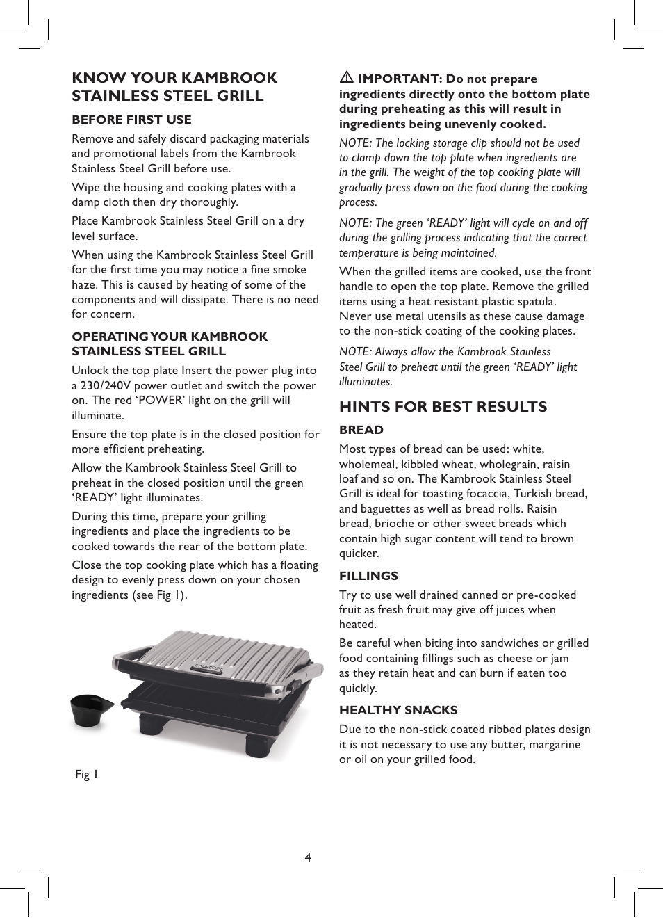 Kambrook KCG100 User Manual | Page 4 / 12