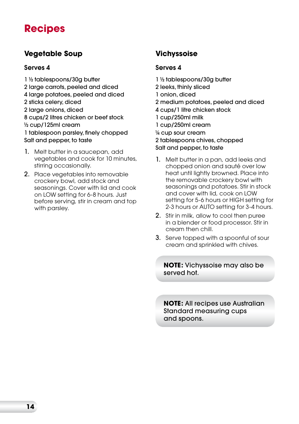 Recipes | Kambrook KSC360 User Manual | Page 14 / 24