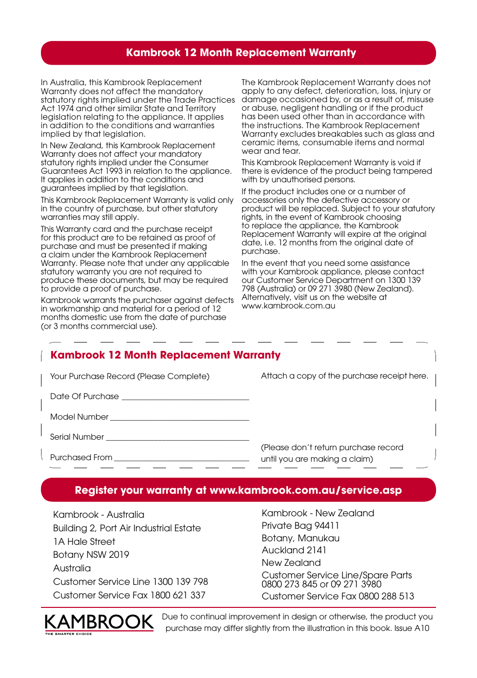 Kambrook 12 month replacement warranty | Kambrook KSC360 User Manual | Page 24 / 24