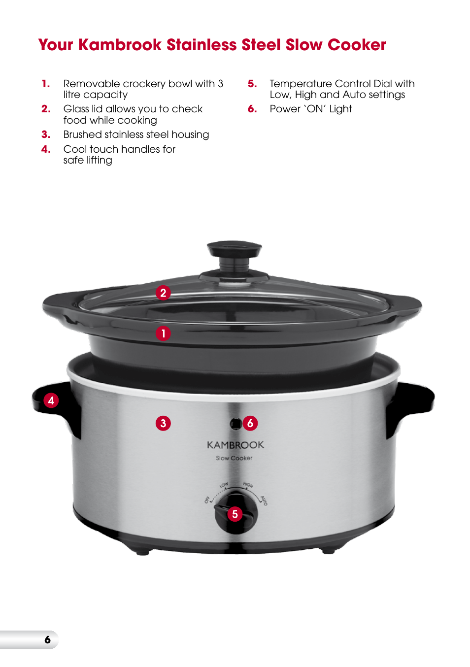 Your kambrook stainless steel slow cooker | Kambrook KSC360 User Manual | Page 6 / 24