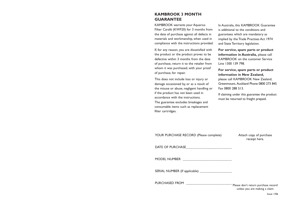 Kambrook Aquarius KWF20 User Manual | Page 4 / 4