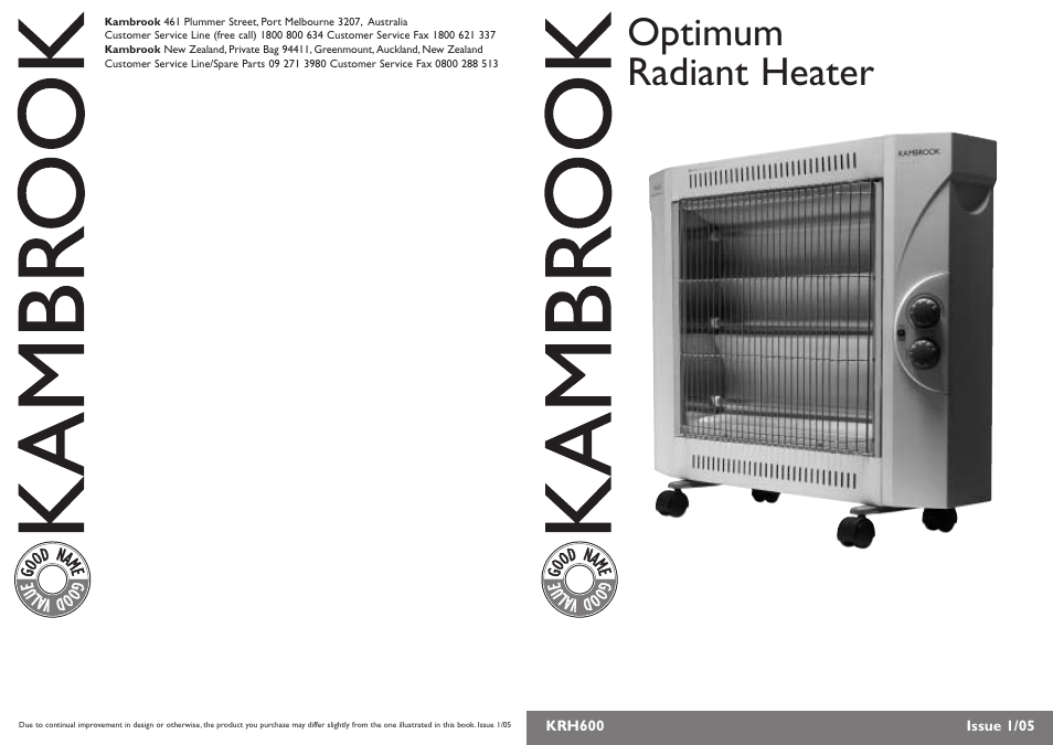 Kambrook Optimum Radiant Heater KRH600 User Manual | 4 pages