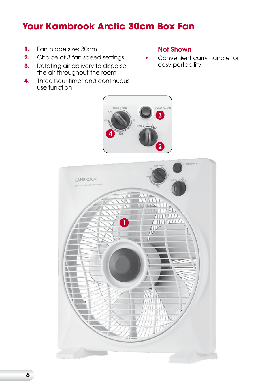 Your kambrook arctic 30cm box fan | Kambrook ARCTIC KFA612 User Manual | Page 6 / 8