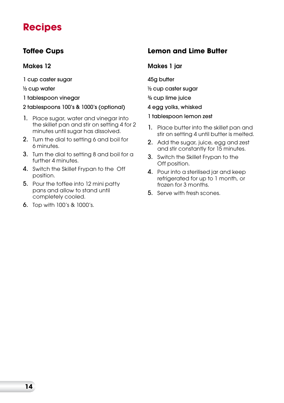 Recipes | Kambrook ESSENTIALS KEF90 User Manual | Page 14 / 20