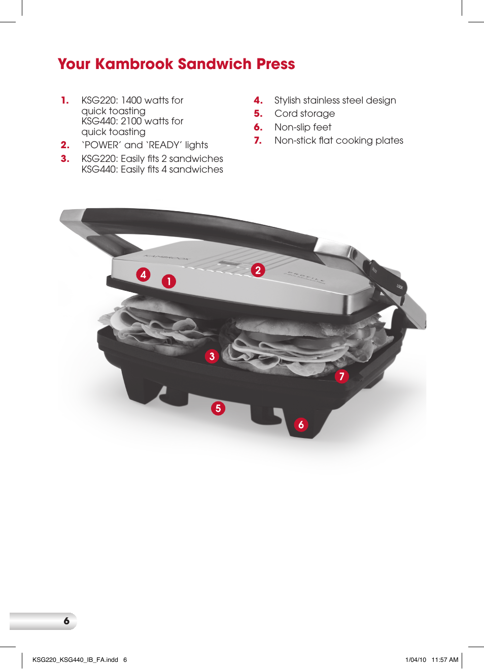 Your kambrook sandwich press | Kambrook KSG440 User Manual | Page 6 / 20